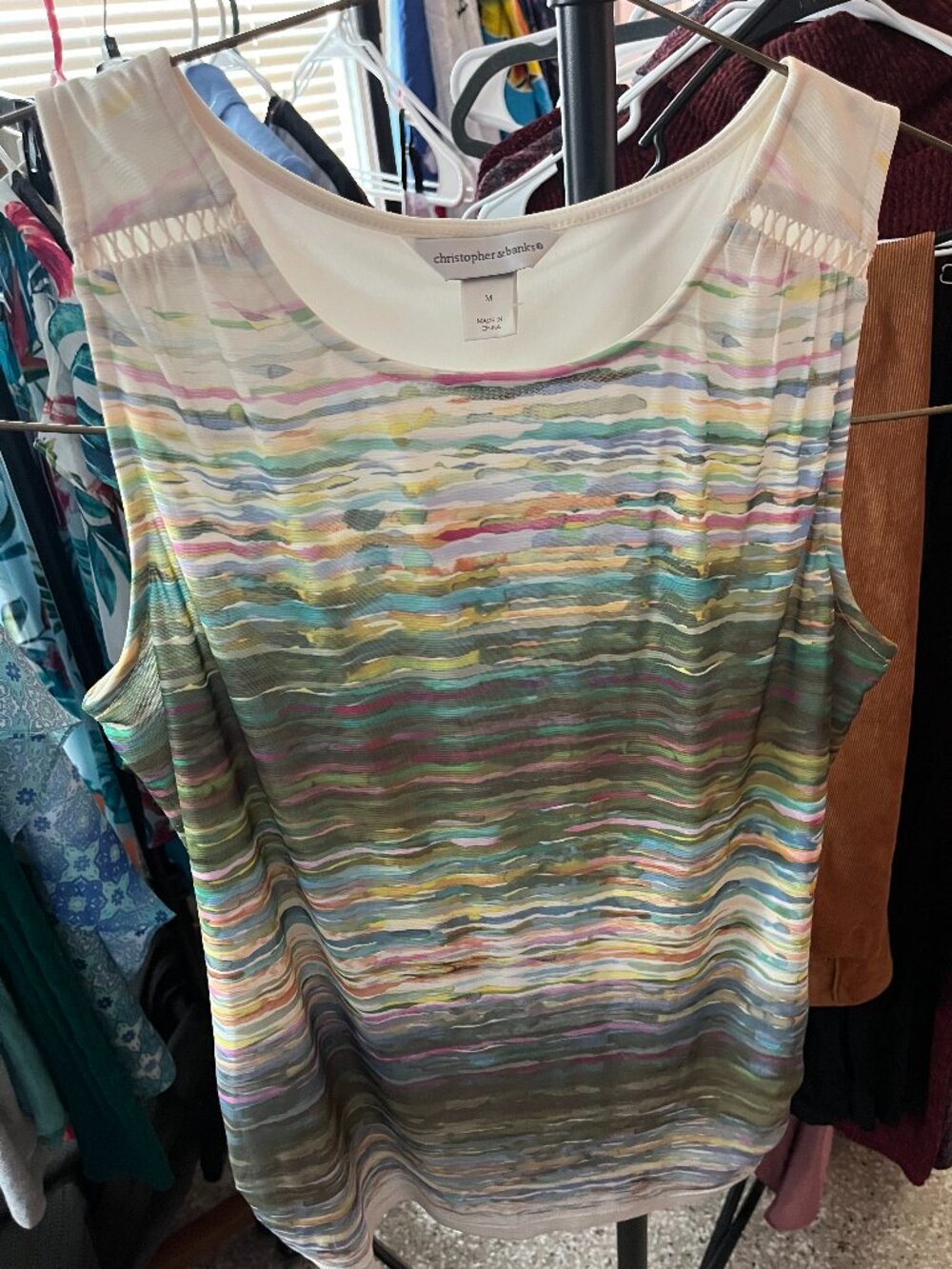 Christopher & Banks Multicolor Abstract Striped Sleeveless Top Size Medium